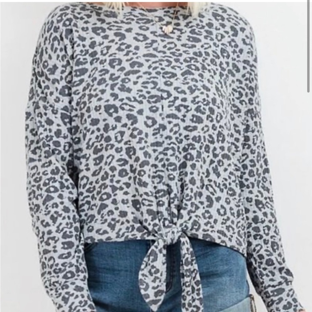 Z Supply Leopard Print Tie Front Long Sleeve Top